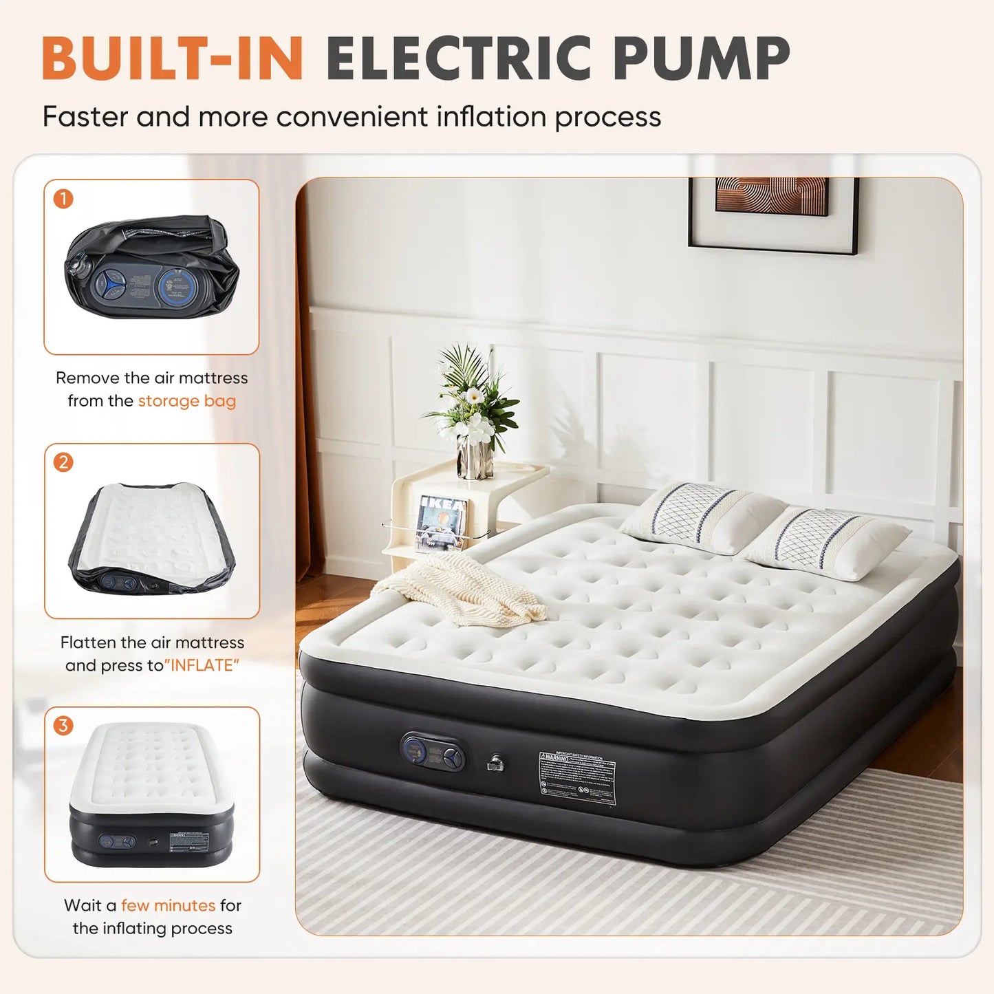 Inflatable Mattress Airbed with Built-in High Capacity Pump
