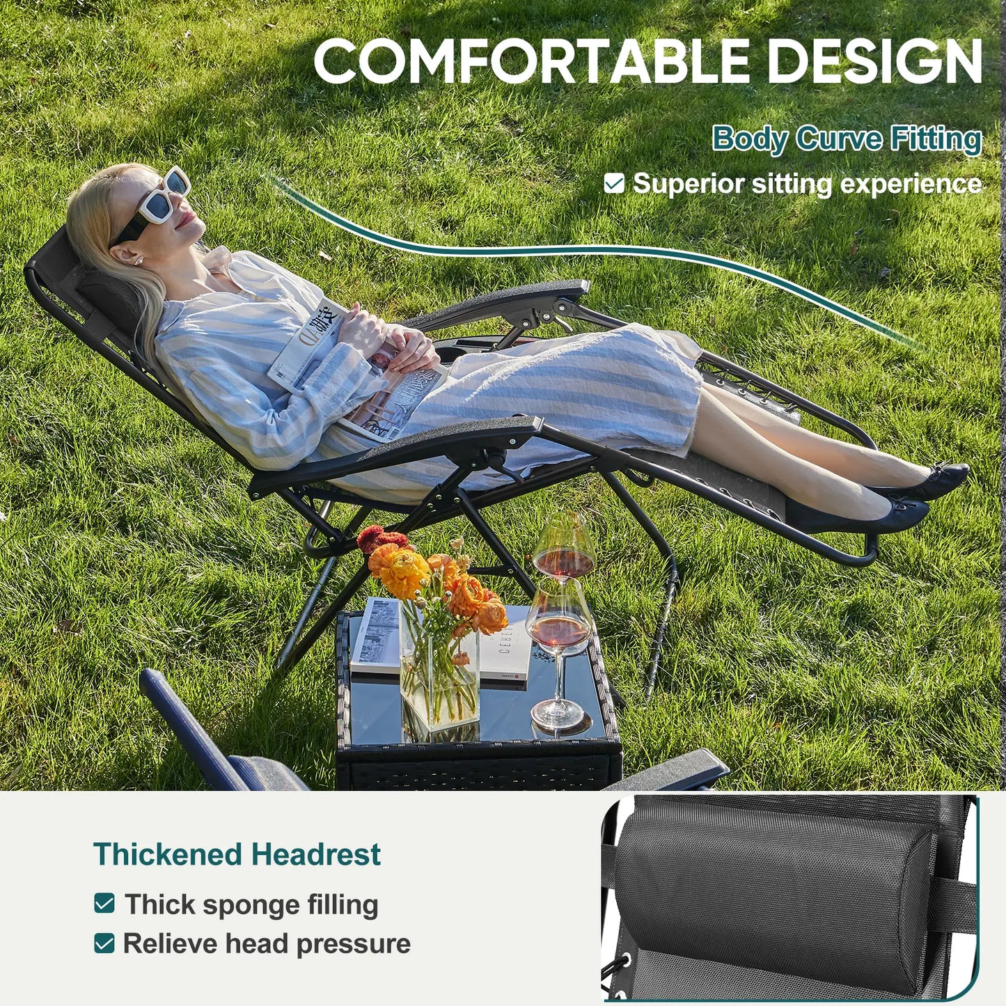 Zero Gravity Set of 2 Folding Lounge Chairs with Cup Holder Trays