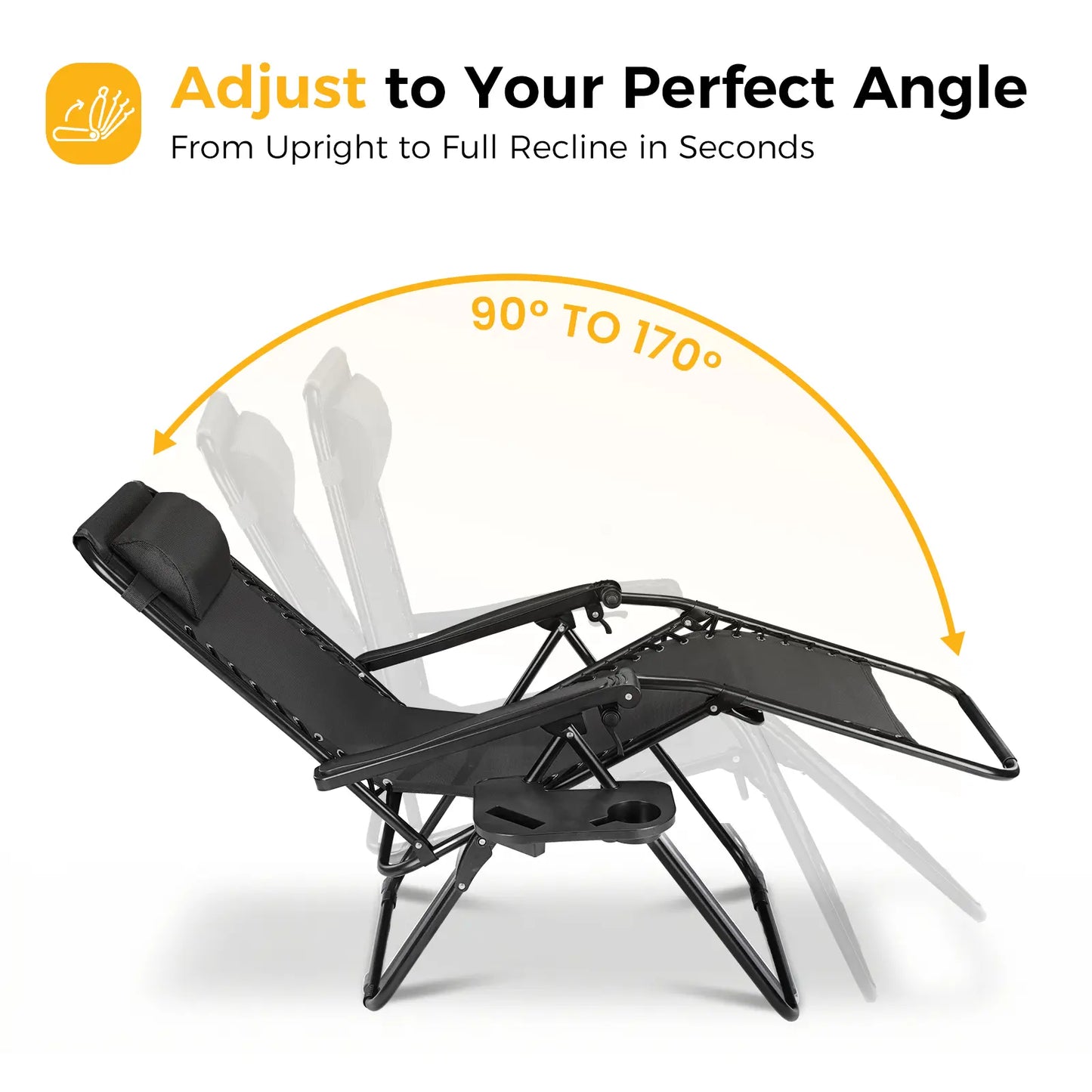 Zero Gravity Set of 2 Folding Lounge Chairs with Cup Holder Trays