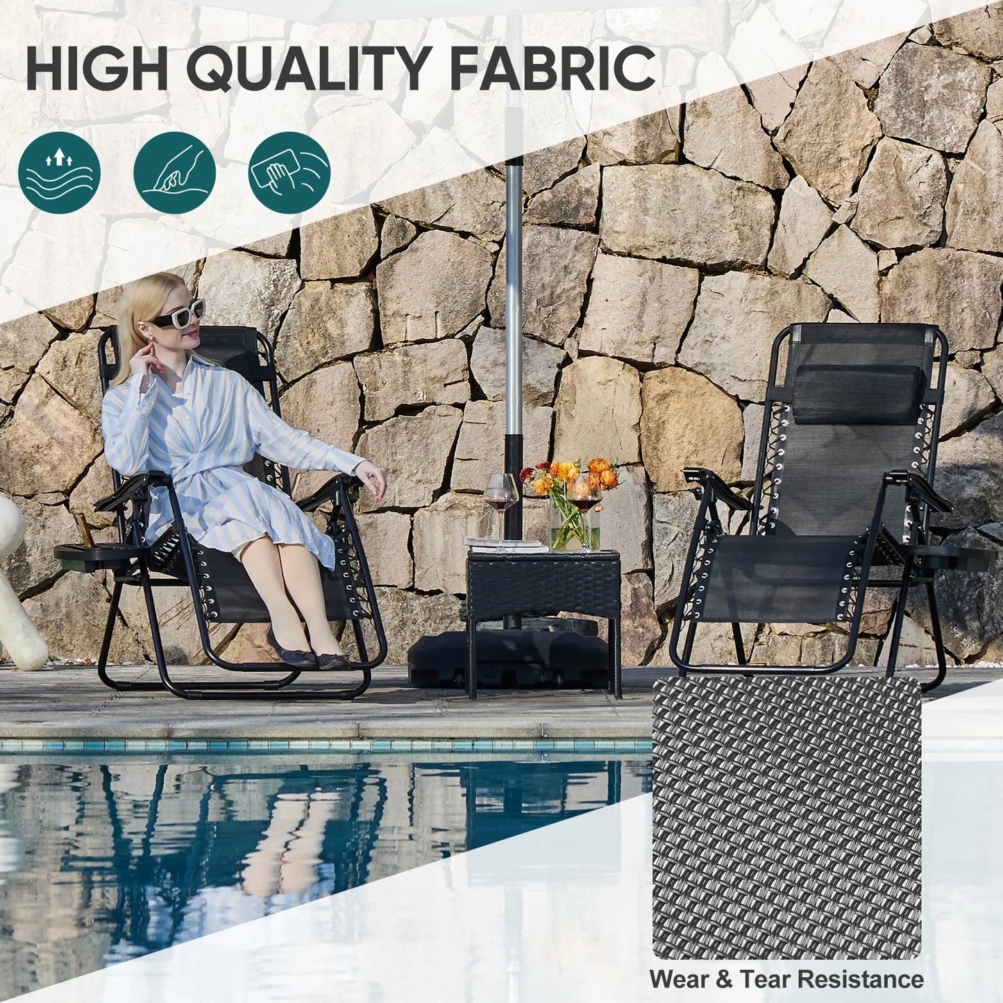Zero Gravity Set of 2 Folding Lounge Chairs with Cup Holder Trays
